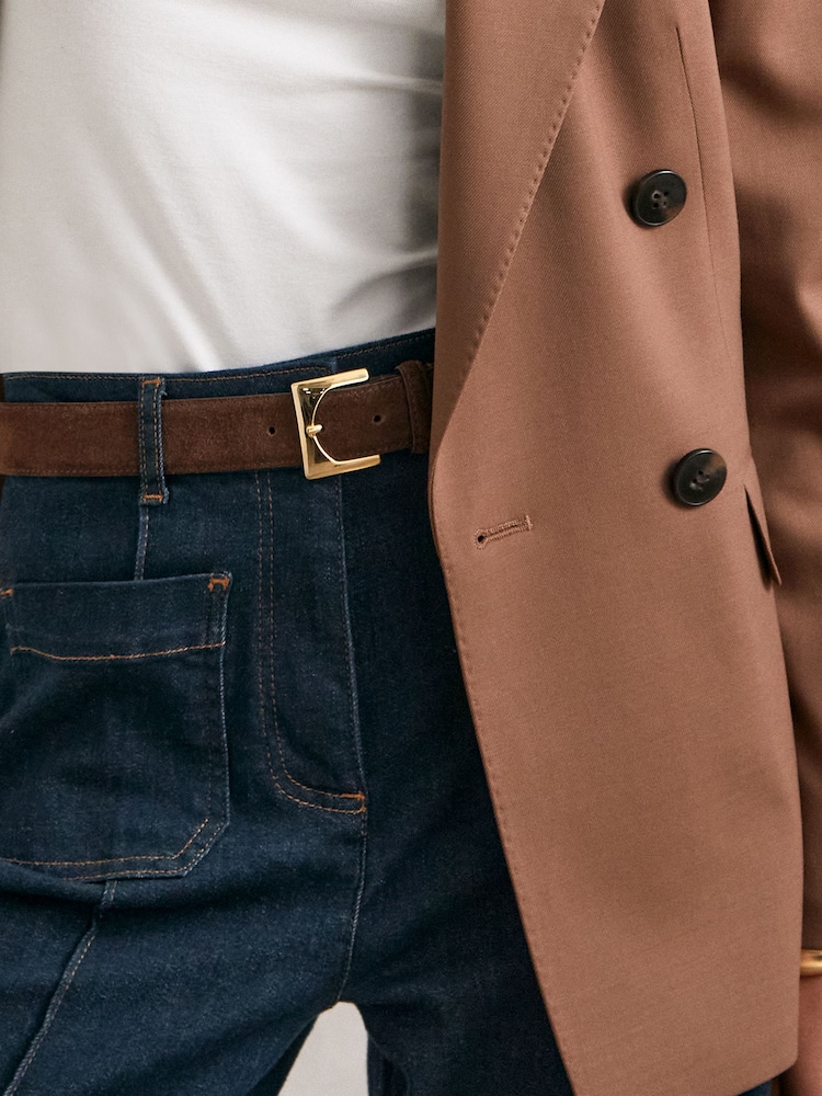 Reiss Chocolate Belinda Suede Square Buckle Belt - Image 2 of 4