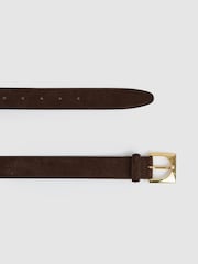 Reiss Chocolate Belinda Suede Square Buckle Belt - Image 3 of 4