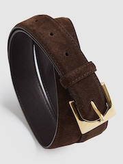 Reiss Chocolate Belinda Suede Square Buckle Belt - Image 4 of 4