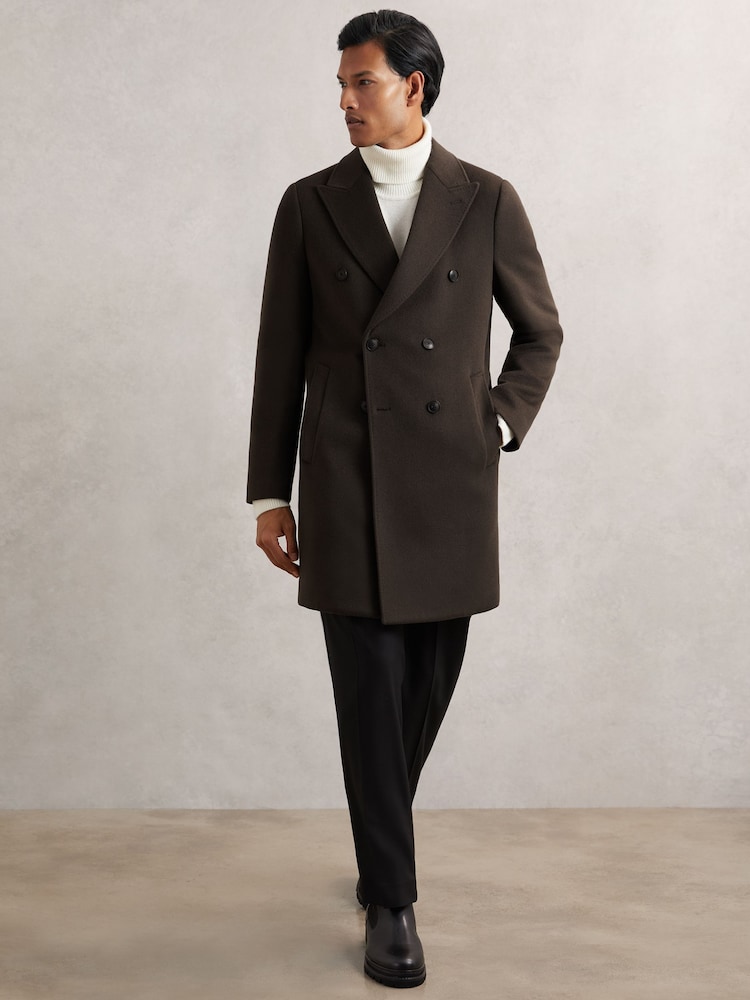 Reiss Dark Khaki Green Timpano Wool-Blend Double-Breasted Overcoat - Image 1 of 6