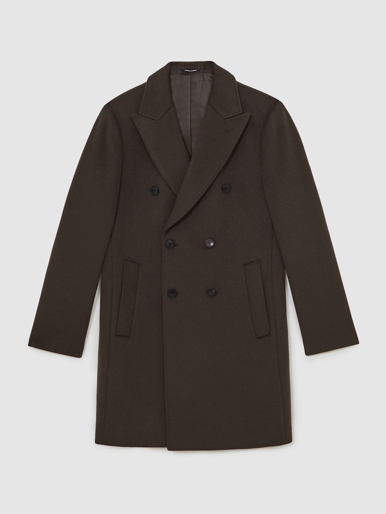 Reiss Dark Khaki Green Timpano Wool-Blend Double-Breasted Overcoat - Image 2 of 6 Reiss Dark Khaki Green Timpano Wool-Blend Double-Breasted Overcoat - Image 2 of 6