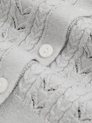 Reiss Grey Fae Cotton And Wool Blend Pointelle Cardigan - Image 4 of 4