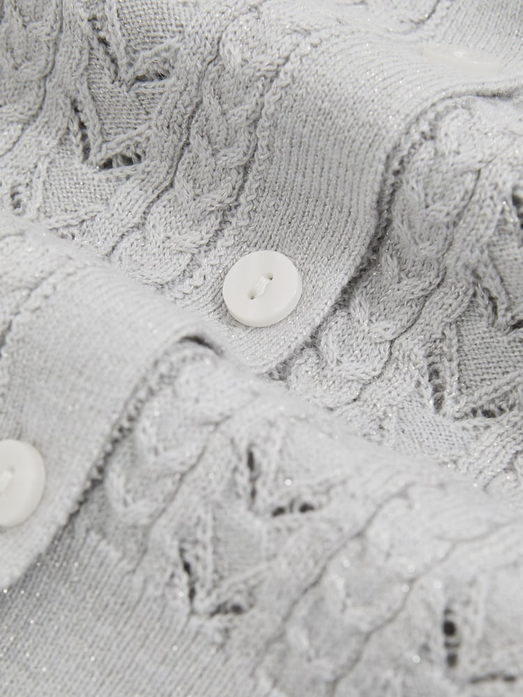 Reiss Grey Fae Cotton And Wool Blend Pointelle Cardigan - Image 4 of 4