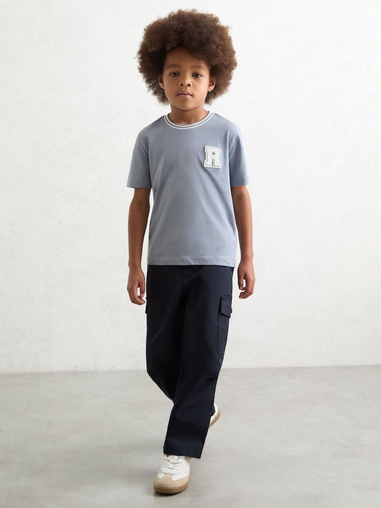 Airforce Blue - Reiss Palmers Cotton Letter Patch T-Shirt - Bild 2 von 4