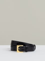 Reiss Black Belinda Patent Leather Square Buckle Belt - Image 1 of 4