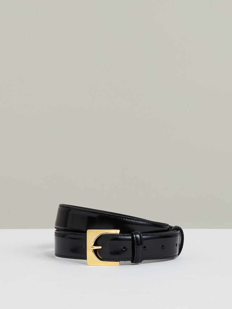 Reiss Black Belinda Patent Leather Square Buckle Belt - Image 1 of 4