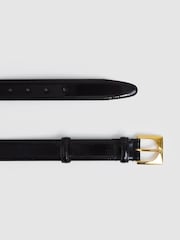 Reiss Black Belinda Patent Leather Square Buckle Belt - Image 3 of 4