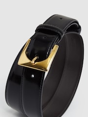 Reiss Black Belinda Patent Leather Square Buckle Belt - Image 4 of 4