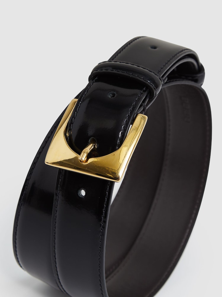 Reiss Black Belinda Patent Leather Square Buckle Belt - Image 4 of 4