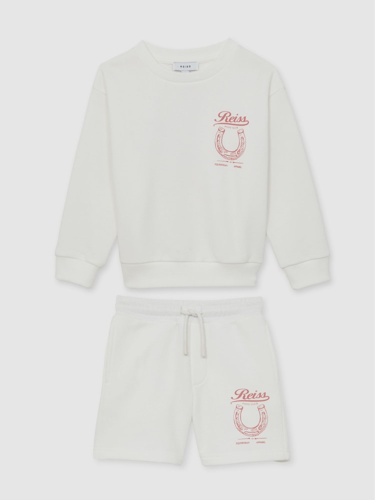 Reiss Ecru Candy Pony Club Sweatshirt and Shorts Set - Image 2 of 4