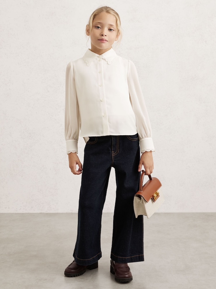 Reiss Ivory Elia Scallop-Edge Button-Through Shirt - Image 1 of 4 Reiss Ivory Elia Scallop-Edge Button-Through Shirt - Image 1 of 4
