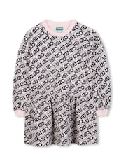 Kenzo Kids Pink Long Sleeve All Over Logo Print Dress - صورة 1 من 3