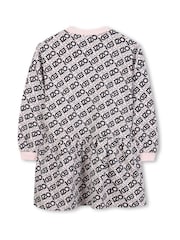 Kenzo Kids Pink Long Sleeve All Over Logo Print Dress - صورة 2 من 3