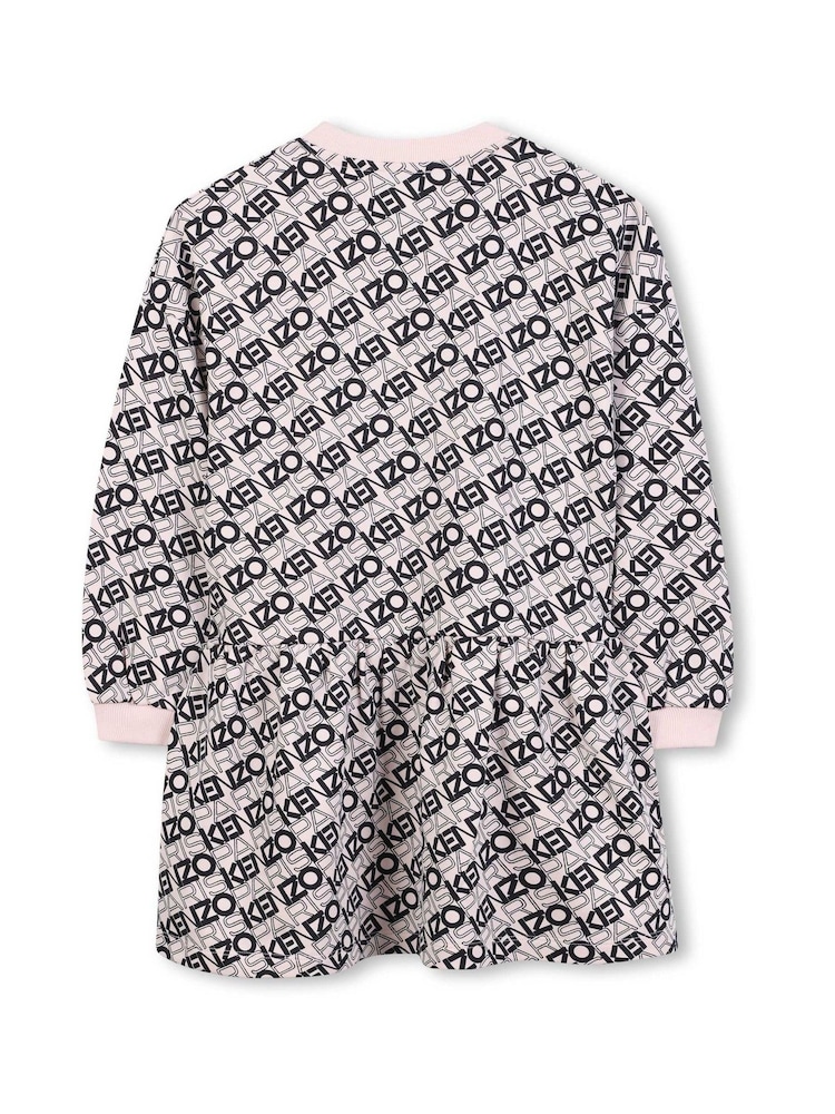 Kenzo Kids Pink Long Sleeve All Over Logo Print Dress - صورة 2 من 3
