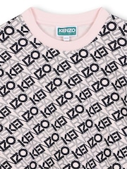 Kenzo Kids Pink Long Sleeve All Over Logo Print Dress - صورة 3 من 3