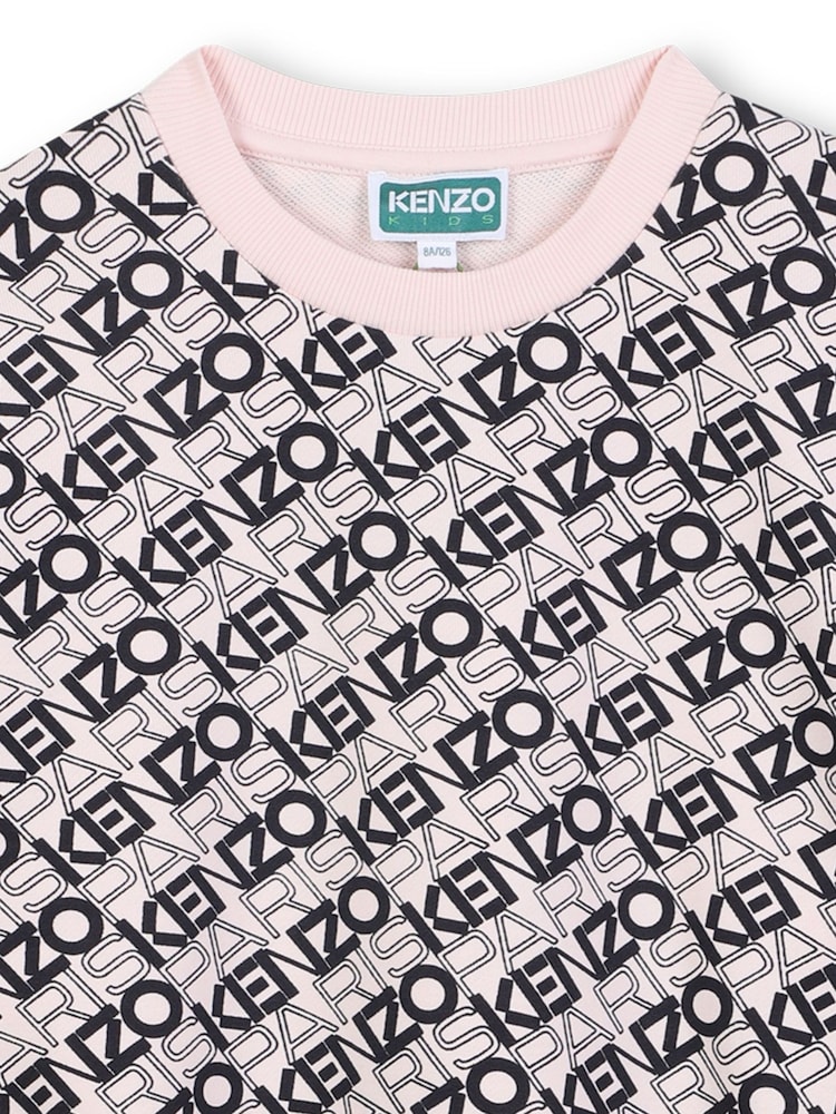 Kenzo Kids Pink Long Sleeve All Over Logo Print Dress - صورة 3 من 3