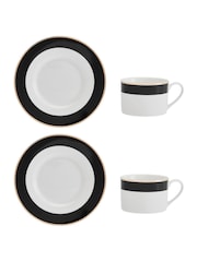 Mikasa Set of 4 White Luxe Deco Fine China Tea Cup and Saucer - Image 2 of 4