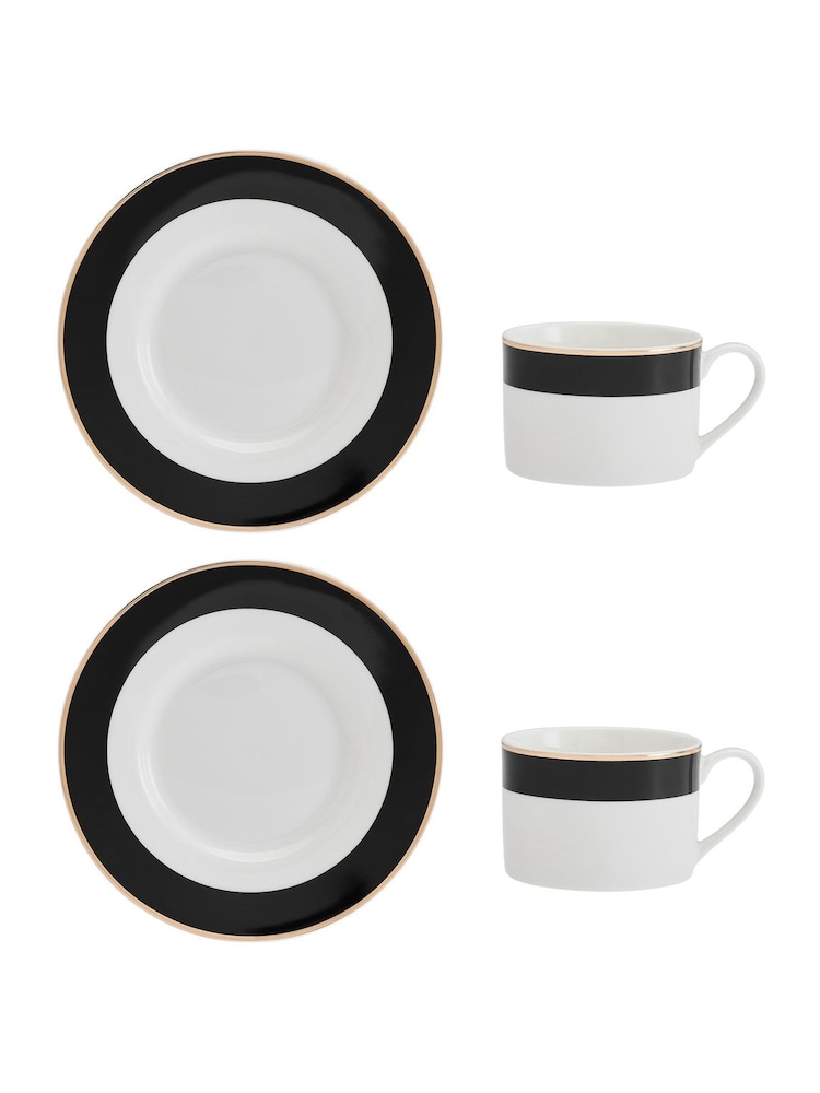 Mikasa Set of 4 White Luxe Deco Fine China Tea Cup and Saucer - Image 2 of 4