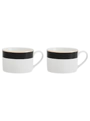 Mikasa Set of 4 White Luxe Deco Fine China Tea Cup and Saucer - Image 3 of 4