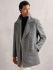 Reiss Bergamo Wool-Blend Chalk-Stripe Pea Coat - Imagem 1 de 7