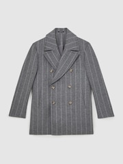 Reiss Bergamo Wool-Blend Chalk-Stripe Pea Coat - Imagem 2 de 7
