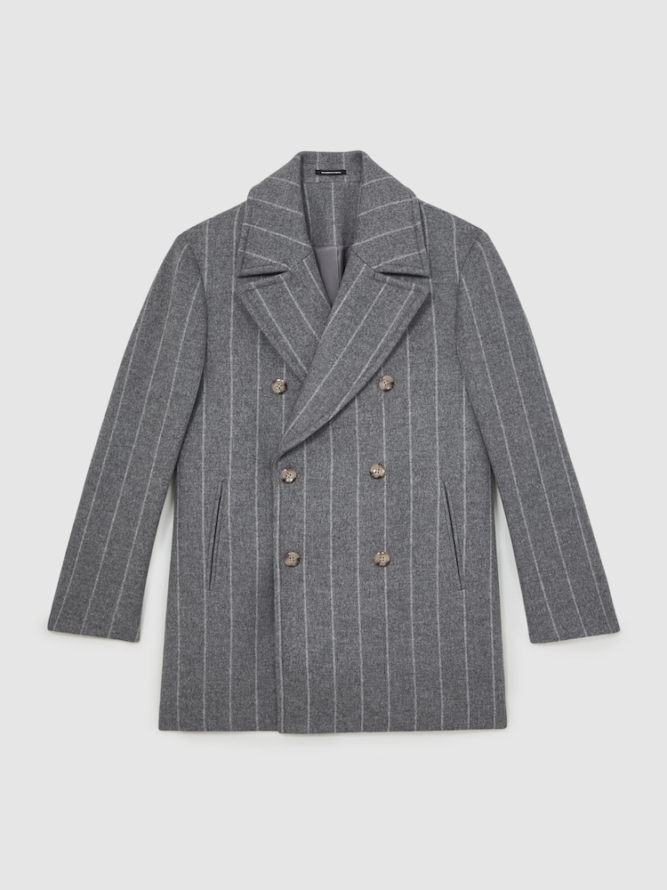Reiss Bergamo Wool-Blend Chalk-Stripe Pea Coat - Imagem 2 de 7
