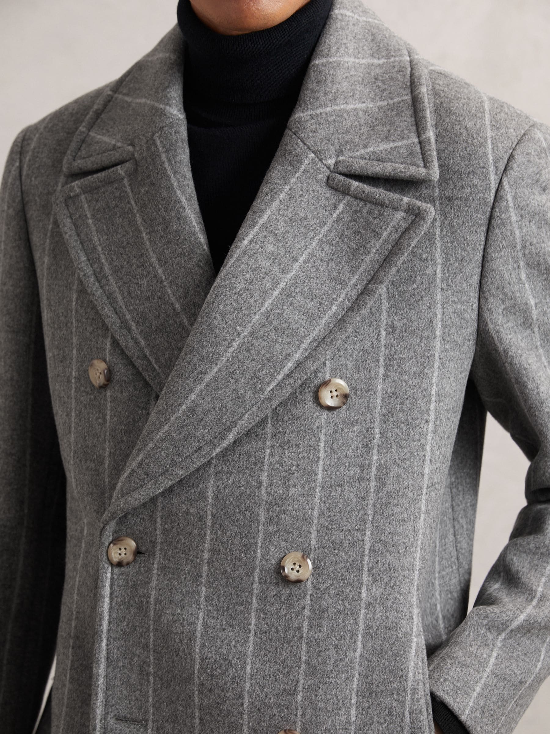 Buy Reiss Grey Bergamo Wool-Blend Chalk-Stripe Pea Coat from Next USA