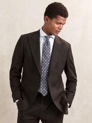 Reiss Chocolate Brown Oscar Regular-Fit Single-Breasted Wool-Blend Suit Blazer - Image 1 of 9