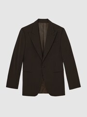 Reiss Chocolate Brown Oscar Regular-Fit Single-Breasted Wool-Blend Suit Blazer - Image 2 of 9