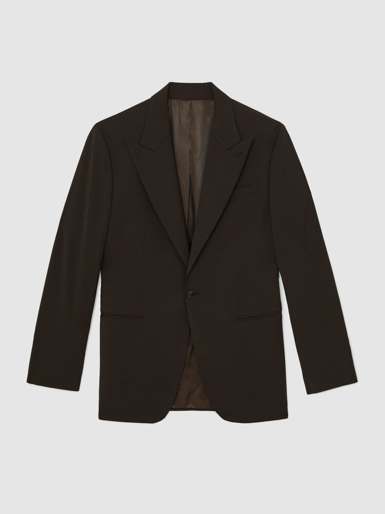 Reiss Chocolate Brown Oscar Regular-Fit Single-Breasted Wool-Blend Suit Blazer - Image 2 of 9