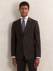 Reiss Chocolate Brown Oscar Regular-Fit Single-Breasted Wool-Blend Suit Blazer - Image 4 of 9