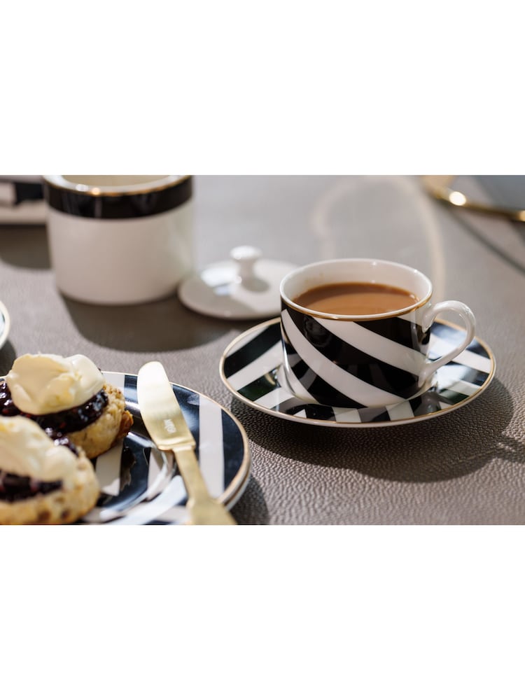 Mikasa Set of 4 Black Luxe Deco Fine China Tea Cups and Saucers - Image 1 of 4