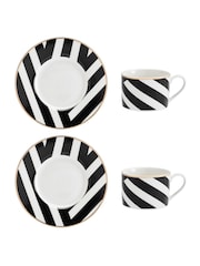 Mikasa Set of 4 Black Luxe Deco Fine China Tea Cups and Saucers - Image 2 of 4