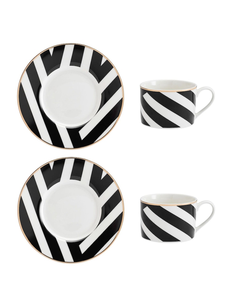 Mikasa Set of 4 Black Luxe Deco Fine China Tea Cups and Saucers - Image 2 of 4