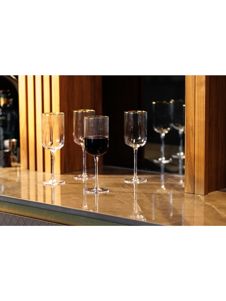 Mikasa Set of 4 Gold Sorrento Ridged Crystal Red Wine Glass - Image 1 of 6