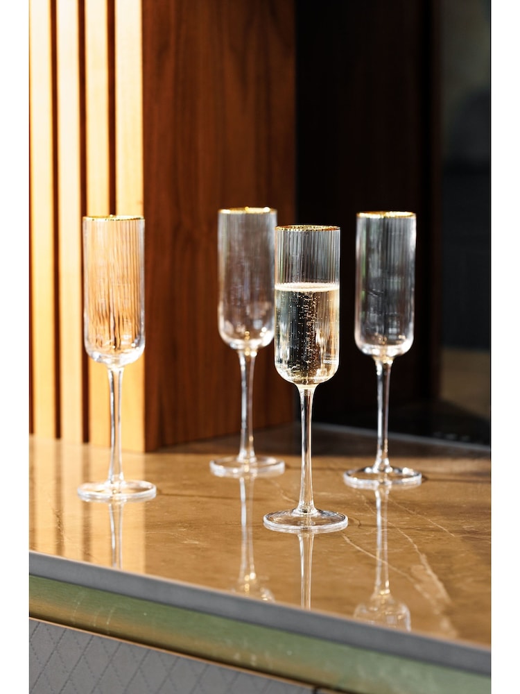 Mikasa Set of 4 Gold Sorrento Crystal Champagne Flute Glass - Image 1 of 5