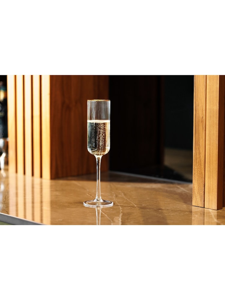 Mikasa Set of 4 Gold Sorrento Crystal Champagne Flute Glass - Image 2 of 5