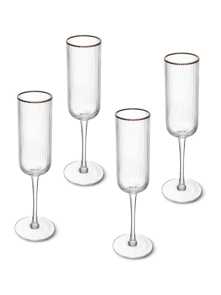Mikasa Set of 4 Gold Sorrento Crystal Champagne Flute Glass - Image 5 of 5 Mikasa Set of 4 Gold Sorrento Crystal Champagne Flute Glass - Image 5 of 5