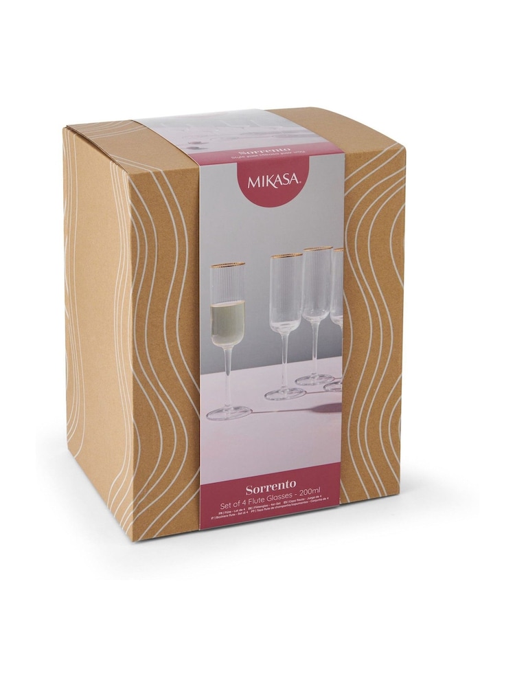 Mikasa Set of 4 Gold Sorrento Crystal Champagne Flute Glass - Image 6 of 6