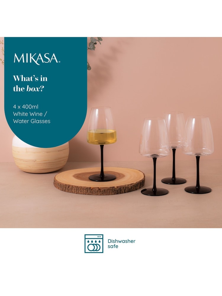 Mikasa Set of 4 Black Palermo Coloured Crystal White Wine Glass - Image 5 of 5