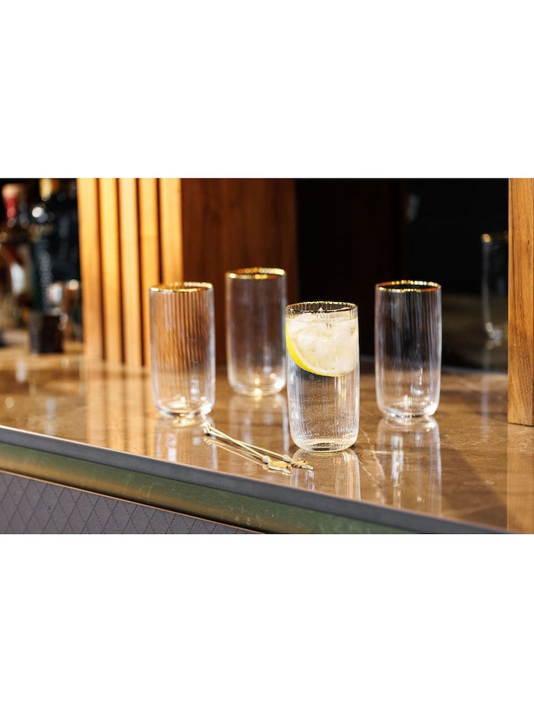 Mikasa Set of 4 Gold Sorrento Crystal Highball Cocktail Glass - Image 1 of 6