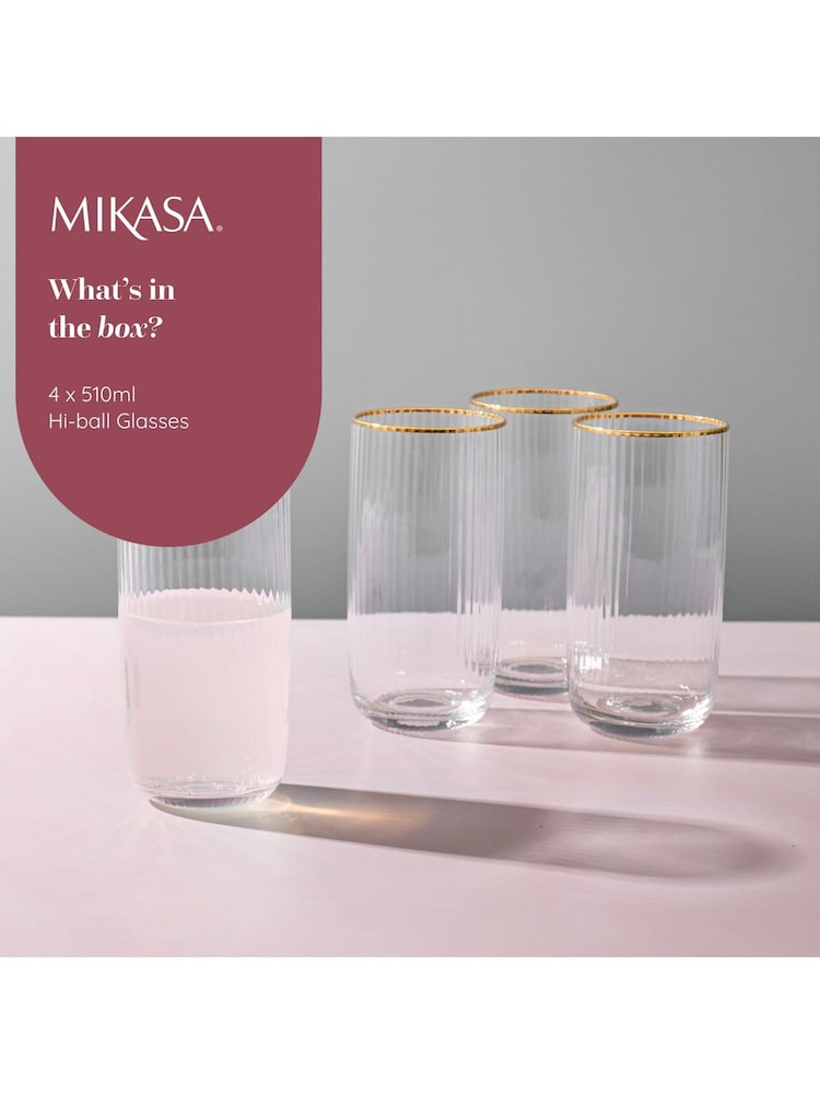 Mikasa Set of 4 Gold Sorrento Crystal Highball Cocktail Glass - Image 6 of 6