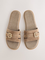 Taupe Neutral Suede Forever Comfort® Buckle Mule Sandals - Image 1 of 6