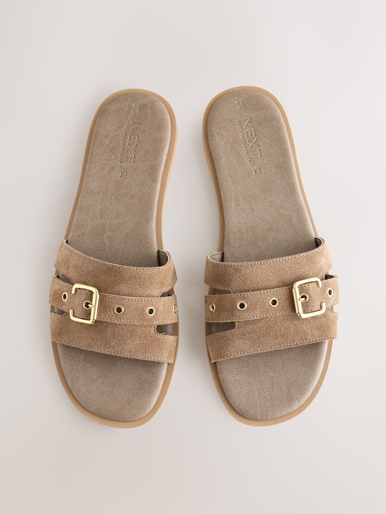 Taupe Neutral Suede Forever Comfort® Buckle Mule Sandals - Image 1 of 6
