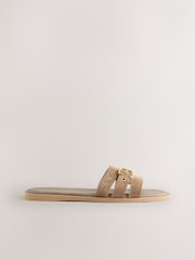 Taupe Neutral Suede Forever Comfort® Buckle Mule Sandals - Image 3 of 6