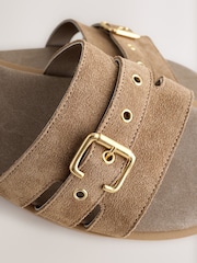 Taupe Neutral Suede Forever Comfort® Buckle Mule Sandals - Image 5 of 6