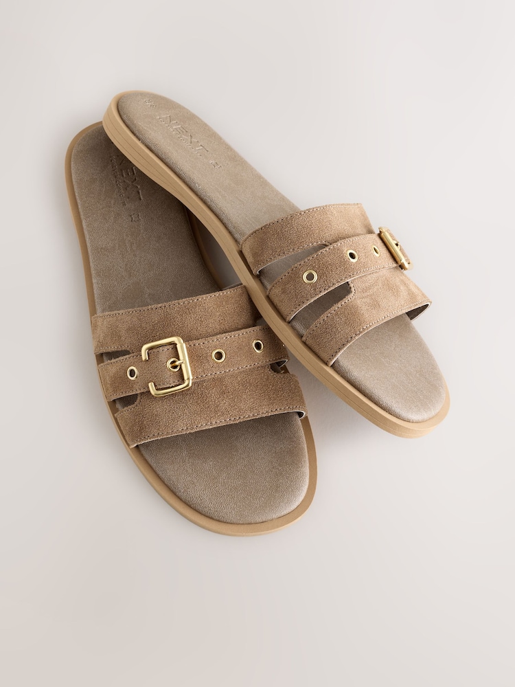 Taupe Neutral Suede Forever Comfort® Buckle Mule Sandals - Image 6 of 6