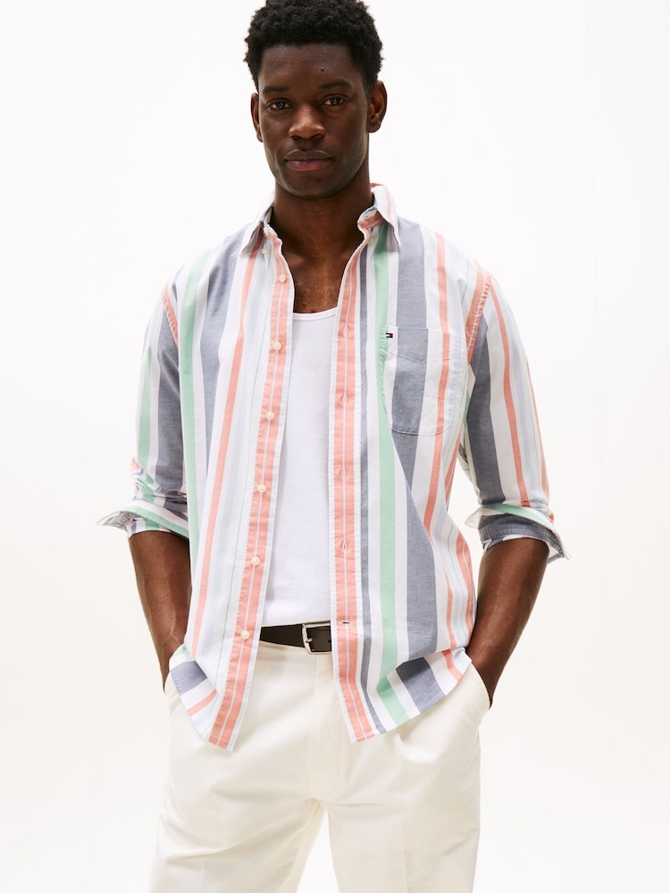 Tommy Hilfiger Orange Relaxed Stripe Oxford Shirt - Image 1 of 5