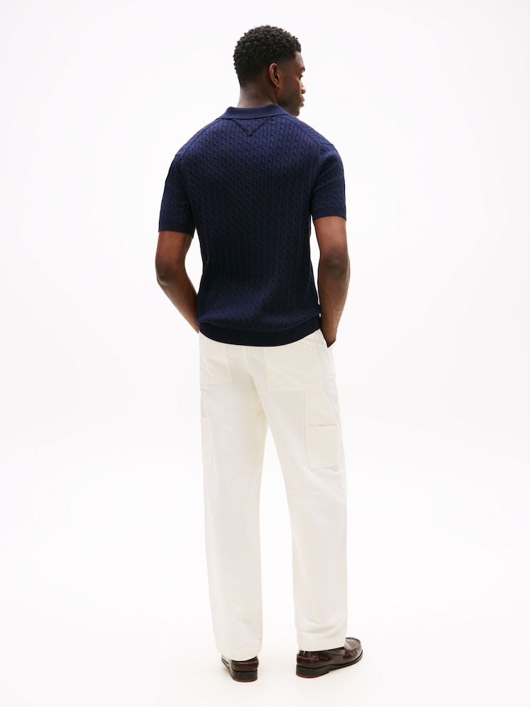 Tommy Hilfiger Blue Regular Fit Cable Knit Polo Shirt - Image 2 of 5
