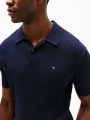 Tommy Hilfiger Blue Regular Fit Cable Knit Polo Shirt - Image 4 of 5